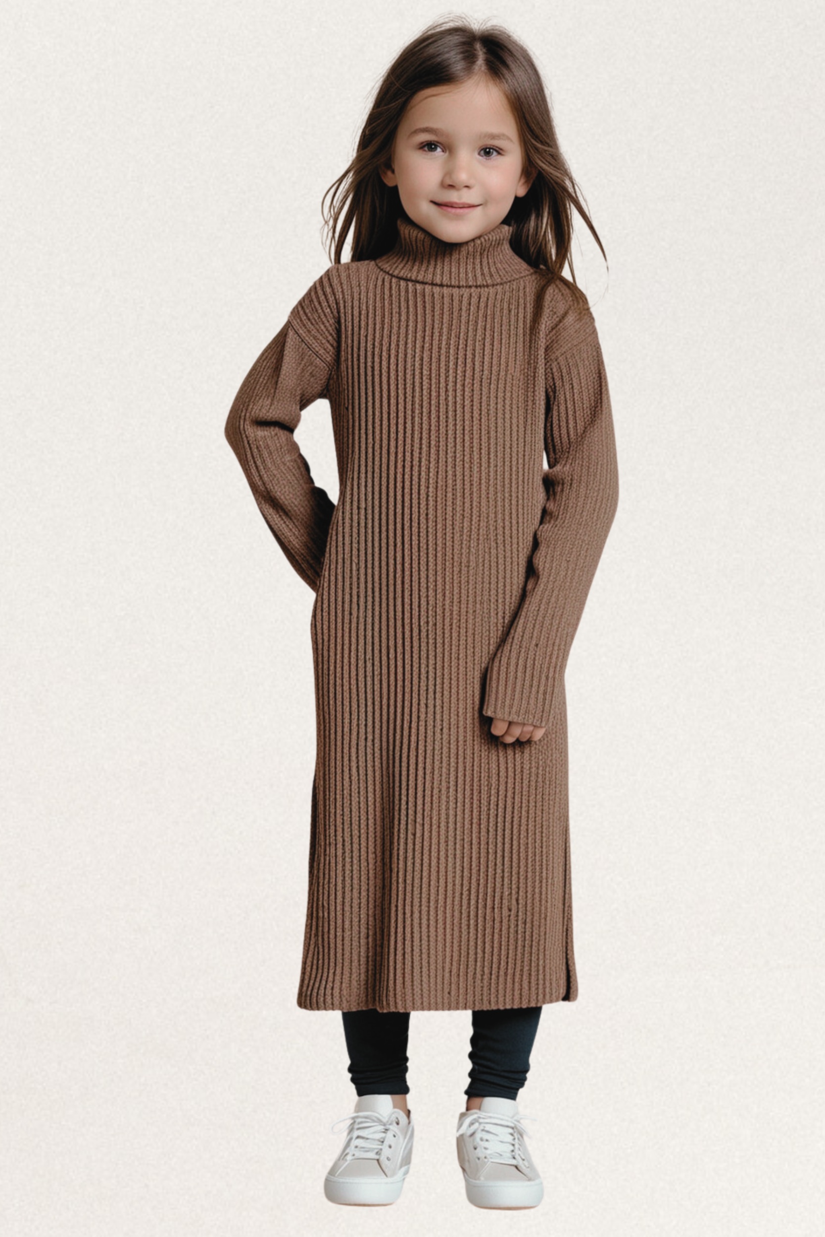 Camel Robe Pull Grosse Maille Col Roulé Robe Pull Large Col Roulé